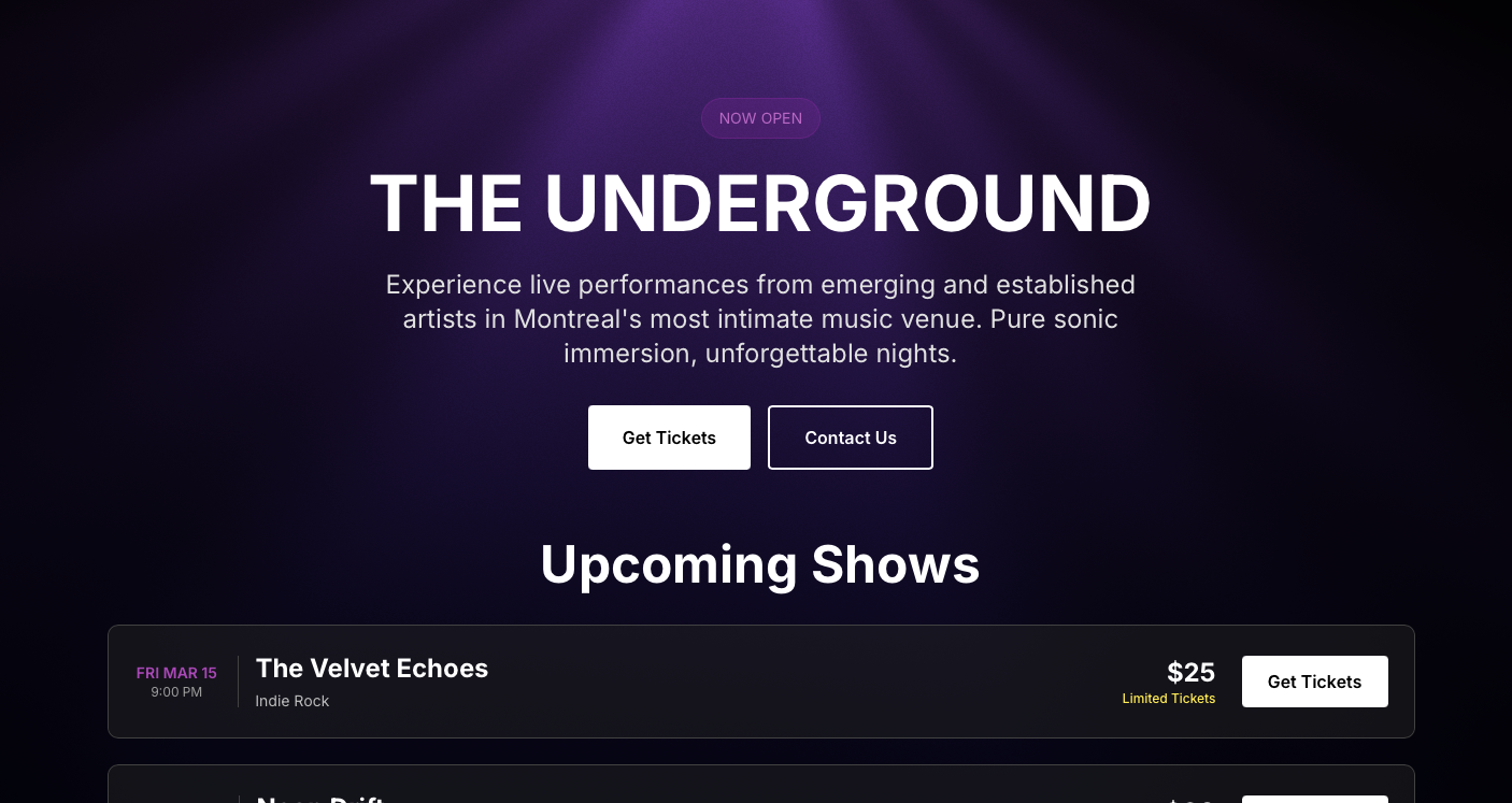 Music Venue Landing Page